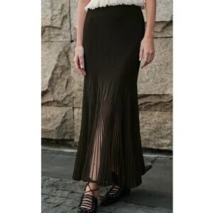 Commense Black Pleated Mesh Knit Maxi Skirt L Quiet Luxury Balletcore Minimalist